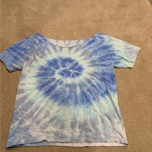 DIY Off the Shoulder Women's Blue Tie-Dye Short Sleeve Tee